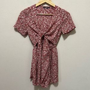 SheIn Red/White Floral Tie-Front Mini Dress